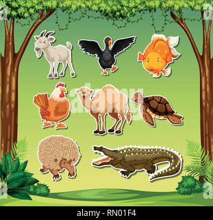 Set of sticker character illustration Stock Vector