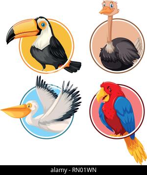 Set of bird in circle illustration Stock Vector