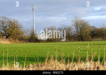 Mobile Phone Mast, Cellular Phone Mast, Rural Setting, Cheshire, England, Communications, Antennas, Antenna, Technology,,Mast, Phone, Network. Stock Photo