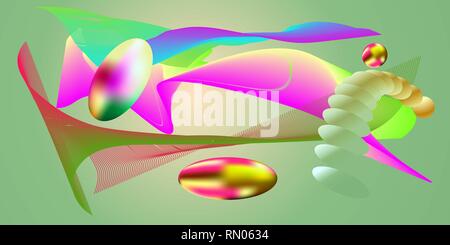 Abstract background bubbles and lines. Coloured blend and shapes volumetric and nice. Stock Vector