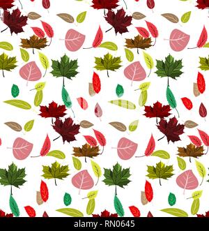 Seamless pattern of colored leaves. Colored autumn leaves with variety of trees nice view for the room Stock Vector