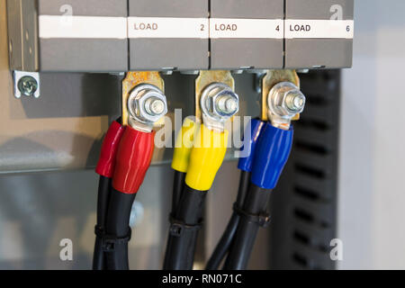 wire connectors in Control panel for concrete mixing plant ; Stock Photo