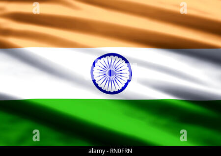 India stylish waving and closeup flag illustration. Perfect for background or texture purposes. Stock Photo