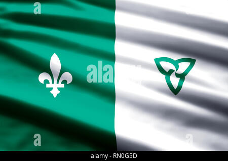 Franco-Ontarian stylish waving and closeup flag illustration. Perfect for background or texture purposes. Stock Photo