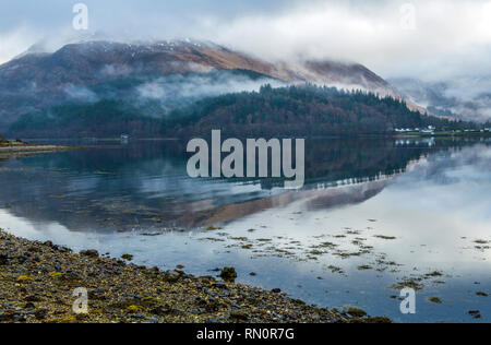 Loch Leven Scottish Highlands Glencoe in Winter. This photograph was shot in early February and the cloud lifted in front of and cleared to this view. Stock Photo