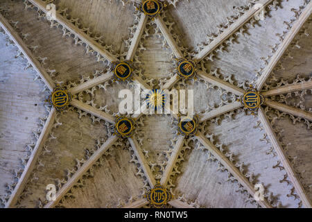 Burgos, Spain - March 24, 2017. Tierceron star vaulted ceiling at Saint Anne Chapel or Chapel of the Conception (Capilla de Santa Ana o de la concepci Stock Photo