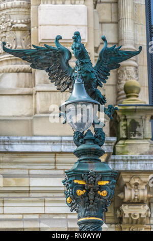 Street lantern at Biscay Foral Delegation Palace house of Biscay Foral Council (Palacio de la Diputación Foral de Vizcaya) Eclectic style building Loc Stock Photo