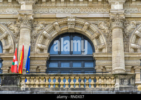 Facade and balcony of Biscay Foral Delegation Palace. House of Biscay Foral Council (Palacio de la Diputación Foral de Vizcaya) Eclectic style buildin Stock Photo