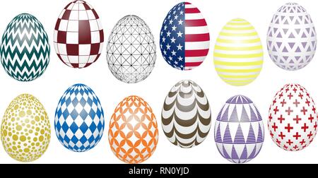 Trendy colors autumn-winter in geometric patterns on Easter eggs. 2019 trend palette set for the background, design, advertising, packaging, icons. Stock Vector