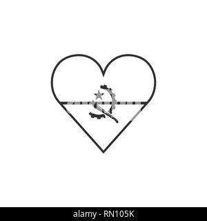 Angola flag icon in a heart shape in black outline flat design. Independence day or National day holiday concept. Stock Vector