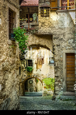 historic alley way in ancient village canale di tenno in italy Stock Photo