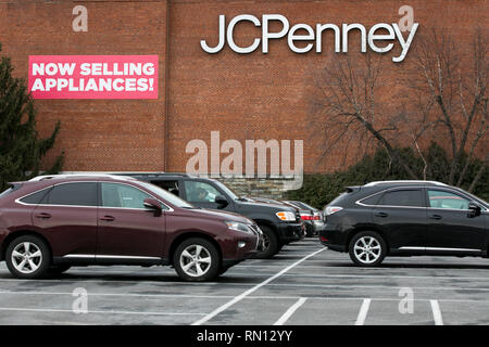 A banner that reads 'Now Selling Appliances' outside of a JCPenney retail store in Wheaton, Maryland on February 14, 2019. Stock Photo