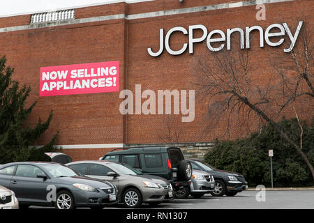 A banner that reads 'Now Selling Appliances' outside of a JCPenney retail store in Wheaton, Maryland on February 14, 2019. Stock Photo
