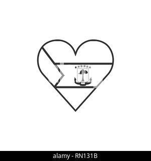 Equatorial Guinea flag icon in a heart shape in black outline flat design. Independence day or National day holiday concept. Stock Vector