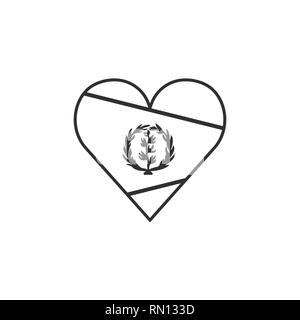 Eritrea flag icon in a heart shape in black outline flat design. Independence day or National day holiday concept. Stock Vector