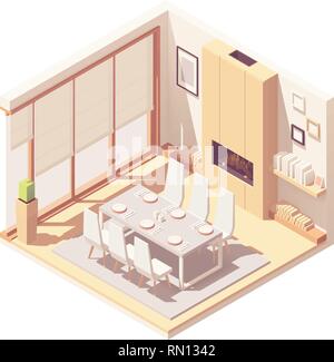 Vector isometric dining room interior Stock Vector