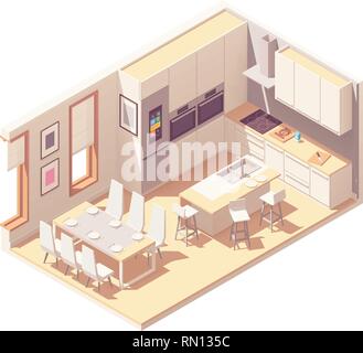 Vector isometric kitchen interior Stock Vector