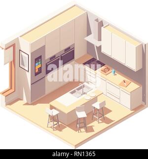 Vector isometric kitchen interior Stock Vector