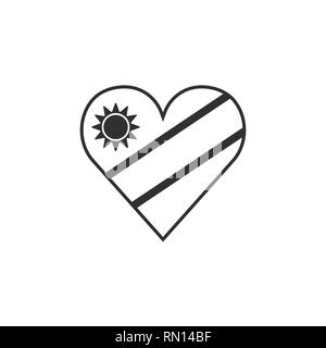Namibia flag icon in a heart shape in black outline flat design. Independence day or National day holiday concept. Stock Vector