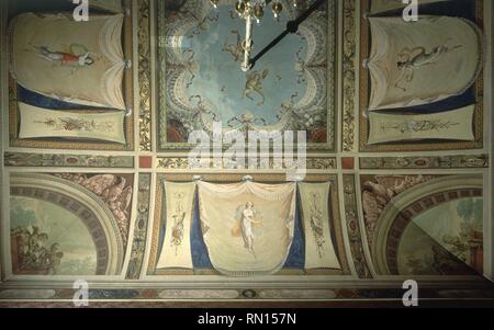 PALACIO BUENAVISTA-INTERIOR-SALON DE PRIM-DET FRESCOS EN EL TECHO. Location: CUARTEL GENERAL DEL EJERCITO DE TIERRA. MADRID. SPAIN. Stock Photo