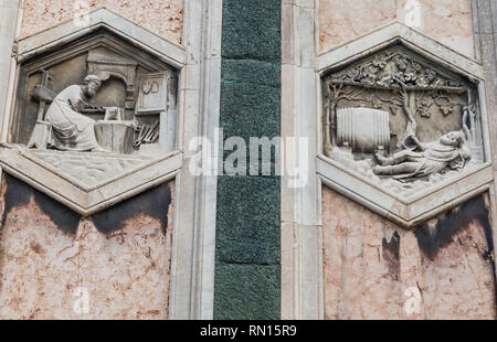 The hexagonal Reliefs on the Giottos Campanile. Florence Stock Photo