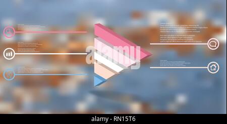 3D illustration infographic template with embossed triangle divided to five parts Stock Vector