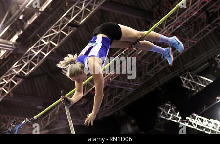 Great Britain's Holly Bradshaw during the Women's Pole Vault during the Muller Indoor Grand Prix at Arena Birmingham. Stock Photo