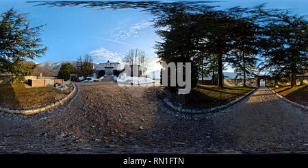 360 degree panoramic view of The garden of Thun Castle. Non valley, Trentino, Italy, Europe.