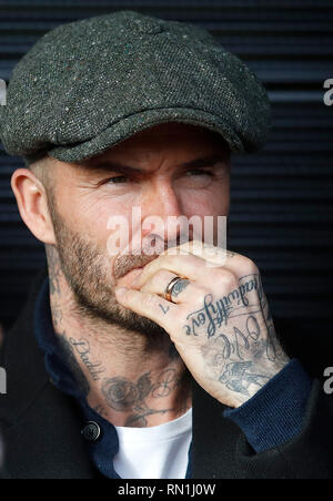 David Beckham watches the game between Salford City and Dover Athletic, during the Vanarama National League match at the Peninsula Stadium, Salford. Stock Photo