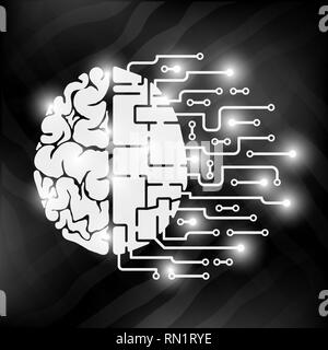 The human brain is abstract. Human hemisphere and hemisphere from a car or a robot. Electronics and nerves Stock Vector