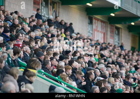 Easter Road, Edinburgh, UK. 16th February 2019. Football. Ladbrokes Premiership league fixture between Hibernian and Hamilton; Hibs fans Credit: Scottish Borders Media/Alamy Live News  Editorial use only, license required for commercial use. No use in betting, games or a single club/league/player publications.’ Stock Photo