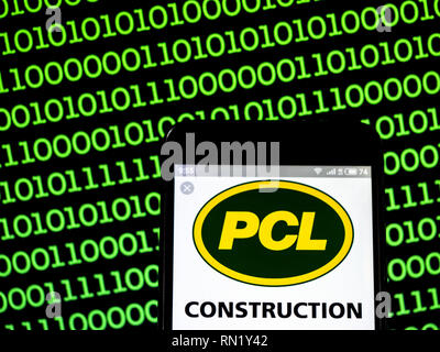 Ukraine. 16th Feb, 2019. PCL Construction company logo seen displayed on a smart phone. Credit: Igor Golovniov/SOPA Images/ZUMA Wire/Alamy Live News Stock Photo