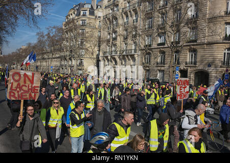 Paris, France. 16th February 2019. Demonstrators are protesting against police violences. Detailed view from insde the demonstration, Stock Photo