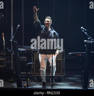 Berlin, Germany. 16th Feb, 2019. The American singer Justin Jesso is the opening act of Tears for Fears on stage in the Tempodrom. Credit: Annette Riedl/dpa/Alamy Live News Stock Photo
