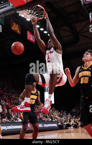 Piscataway, New Jersey, USA. 16th Feb, 2019. Rutgers Scarlet Knights center SHAQUILLE DOORSON (2) drives to the basket against the Iowa Hawkeyes in a game at the Rutgers Athletic Center. Credit: Joel Plummer/ZUMA Wire/Alamy Live News Stock Photo