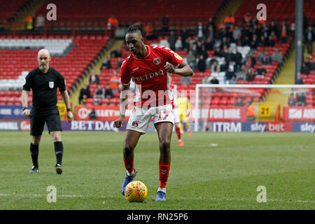 London, UK. 16th Feb 2019. Joe Aribo of Charlton Athletic during the EFL Sky Bet League 1 match between Charlton Athletic and Blackpool at The Valley, London, England on 16 February 2019. Photo by Carlton Myrie.  Editorial use only, license required for commercial use. No use in betting, games or a single club/league/player publications. Credit: UK Sports Pics Ltd/Alamy Live News