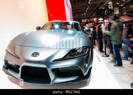 Toronto, Canada. February 16, 2019. Toyota's 2020 GR Supra on display at the 2019 Canadian International Autoshow in Toronto. Dominic Chan/EXimages Credit: EXImages/Alamy Live News Stock Photo