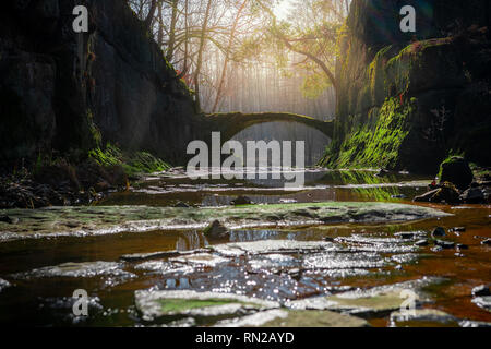 Paradise stone bridge over the river in the forest Stock Photo