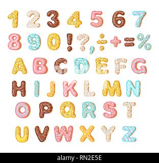 Cookies with colorful glaze set, alphabet and numbers Stock Vector