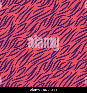 Tiger stripes seamless vector pattern pink and purple background repeat animal marks print. Stock Vector
