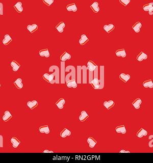 Valentines hearts seamless vector pattern. Cute heart icons hanging on threads love pattern background for cards and wrap gift paper. Stock Vector