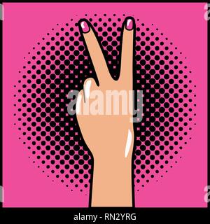 hand expressing peace and love pop art style Stock Vector