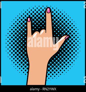 hand human expressing rock and roll pop art Stock Vector