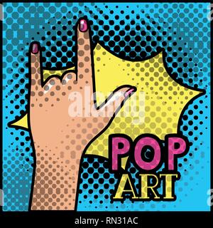 hand human expressing rock and roll pop art Stock Vector