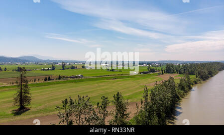 Aerial of farmland along the Fraser River Stock Photo