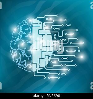 The human brain is abstract. Human hemisphere and hemisphere from a car or a robot. Electronics and nerves Stock Vector