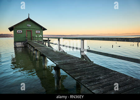 Boathouse Schondorf, Ammersee, Bavaria Stock Photo