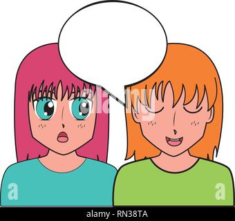 anime girls talking Stock Vector