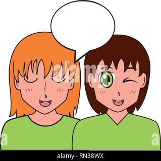 anime girls talking Stock Vector