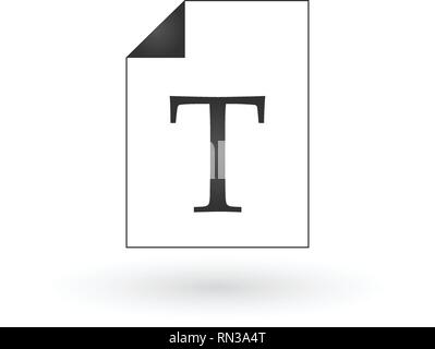 page with letter T. text document icon, web page symbol, office file format. Vector illustration isolated on white Stock Vector